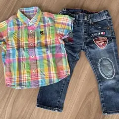 DOUBLE.B チェック柄半袖シャツとデニムセット 90サイズ