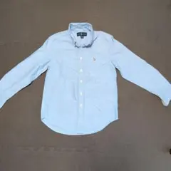 【美品】Ralph Lauren 長袖水色ボタンダウンシャツ Sサイズ140