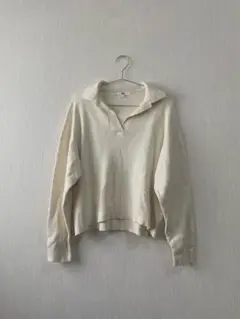 ユニクロ　スムースコットンリラックスポロセーター　オフホワイト　L