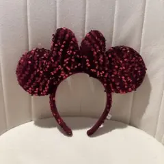 ミニー耳カチューシャ ワインレッド スパンコール