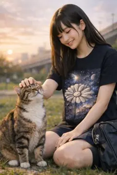 宇宙とガーベラ（デッサン）イラストTシャツ