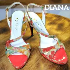 美品　DIANA マルチカラー ピンヒール　10cmヒール　オープントゥのサムネイル