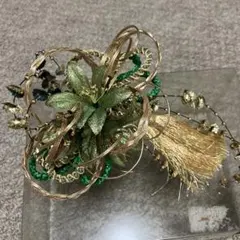 髪飾り 和装 浴衣 着物 成人式 前撮り かんざし 緑 ゴールド