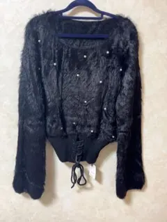 【新品タグ付き】SpRay シャギーパール付きニット ブラック サイズF