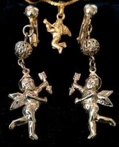 天使 エンジェル Angel ゴールド 立体 3D ネックレス イヤリングj42