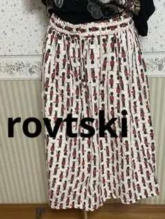 rovtski 個性的 兵隊柄 フレアロングスカート ホワイト ロフトスキー