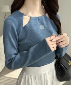 mily bilet テープリボン使い胸刺繍ニットプルオーバー