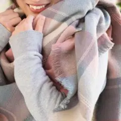 洗える 大判ストール チェック柄 防寒 ひざ掛け カシミヤ風 マフラー ショール