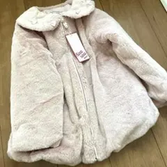 新品　キッズコート　アウター　ファーコート　ピンク　襟付き　パール　リボン