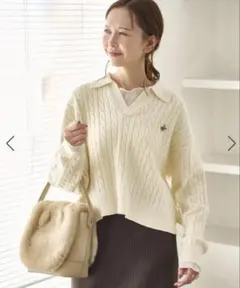 試着のみ！ケーブル編み スキッパーニット アイボリー POLO ロペピクニック