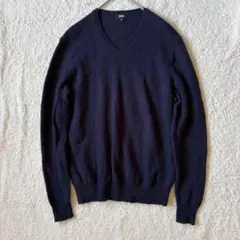 UNIQLO ユニクロ Vネック ニット セーター M ウール混 ネイビー