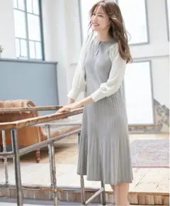 anysis 袖コンビニット ワンピース （ライトグレー×オフホワイト）M 春