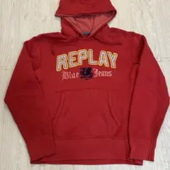 REPLAY リプレイ パーカー ドラゴン刺繍 赤 Lサイズ ビッグロゴ y2k