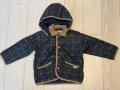 中綿コート ネイビーとグリーンのチェック柄