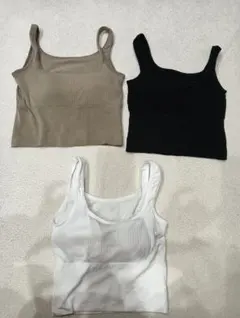 リブ素材 タンクトップ 3枚セット ベージュ・ブラック・ホワイト