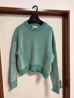 ナノユニバース　グリーン　ストライプニット