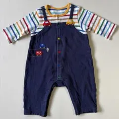 ミキハウス 車刺繍 カバーオール ロンパース 70 ボーダー