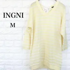 【イング】イエロー M ストライプ サマーニット ５分袖トップス m4167