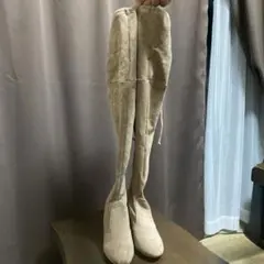 ベージュ スエード風 オーバーニーブーツ