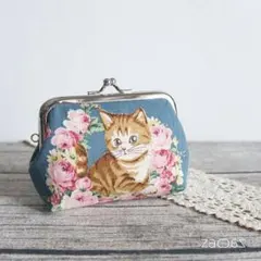 角型がま口ポーチ*子猫と薔薇B