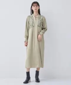 PUBLIC TOKYO レースアップジャガードワンピース/ウォッシャブル