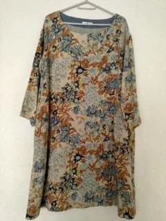 45r 二重織りガーゼの花柄 ワンピース size2 45r 二重織りガーゼの花柄 ワンピース size2 45R コットンリネン