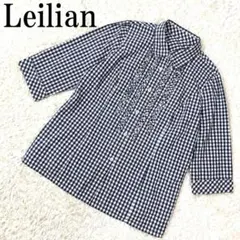 Leilian レリアン チェックシャツ ネイビーブルー 13 B433