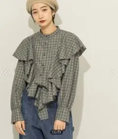 KBF チェックフリルブラウス　秋服