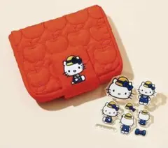 ♡帽子のハローキティ ミラー付きリンゴキルティングポーチ&ぷっくりシール