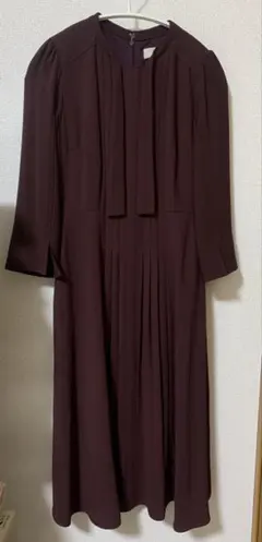 (美品)セルフォード ボウタイプリーツワンピース ワインレッド 34サイズ