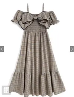 GRL チェックリボンオフショルワンピース