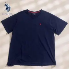 USポロアッスン VネックTシャツ 半袖 XL 濃紺 オーバーサイズ 古着