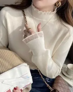 SHEIN フリルトリム　タートルニットセーター