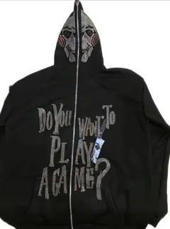 メンズ ジップアップ フードパーカー 黒 派手 キラキラ 大きいサイズ y2k