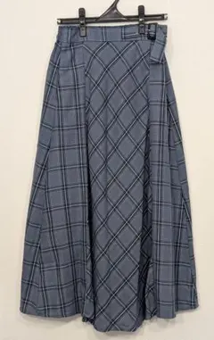 青系チェック柄フレアロングスカート