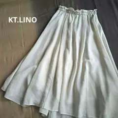 [美品]K.T LINO 麻混アイボリーヘムラインフレアスカートウエストゴム7号