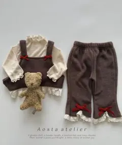 Aosta atelier リボン付きベストと長袖トップスセット　L