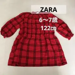 ZARA キッズ　チェック柄ワンピース　120 赤　クリスマス