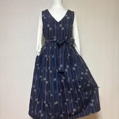 着物リメイク　正絹紬　ロングワンピース　ジャンバースカート