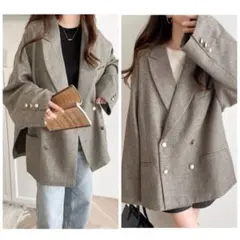 新品　サイド スリット オーバーサイズ ダブル ジャケット 金ボタン 男女兼用