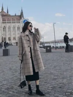 タグ付き未使用 チェスターコート チェック ロング S