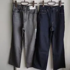 「未着用、裾上げ済」GUハイライズストレートジーンズグレー、ネイビー 2点セット