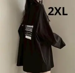 韓国ファッション♡ビッグシルエットTシャツ　ワンピ丈　英字ロゴ　ブラック　黒