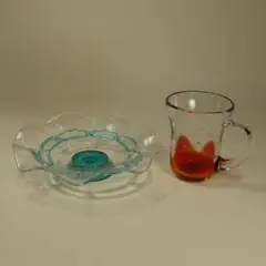 ガラス工芸 花型皿とグラデーションカップセット　　　　ｍ100