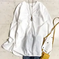 かぐれ リネン バンドカラー プルオーバーシャツ ホワイト - メルカリ