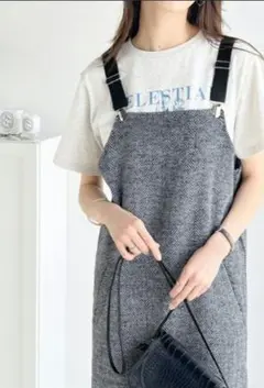 CLASSICALELF　サスペンダー付 ヘリンボーンロング ワンピース