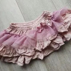 美品 3000円☆パンパンチュチュ くすみピンク 綿 オーバーパンツ 80 90