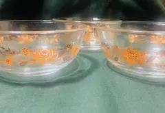 昭和レトロ　PARKA GLASS ポップな花柄ガラスボウル 3個セット
