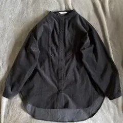 《極美品》細コーデュロイシャツ ノーカラーシャツ