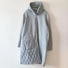 スウェットワンピース ハイネック キルティング グレー 個性的 軽量